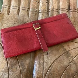Vintage Red Leather Jewelry Travel Bag!